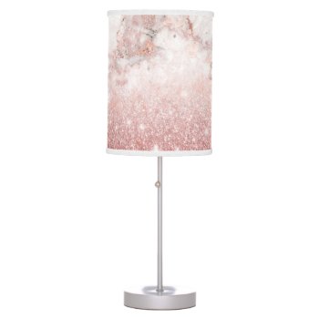 Elegant Faux Rose Gold Glitter White Marble Ombre Table Lamp by DesignByLang at Zazzle