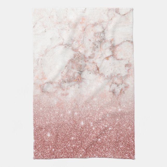 Elegant Faux Rose Gold Glitter White Marble Ombre Towel (Vertical)