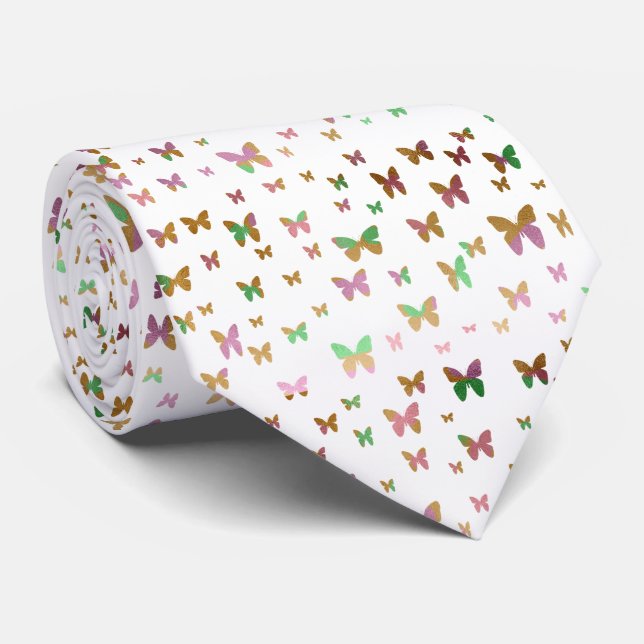 elegant faux rose gold gold butterfly pattern neck tie (Rolled)