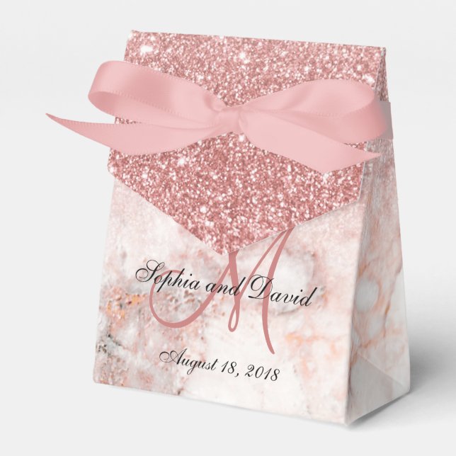 Elegant Faux Rose Gold Marble Monogram Wedding Favor Boxes (Front Side)