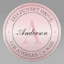 Elegant Faux Rose Gold Ombre Pink Monogram Address Classic Round Sticker