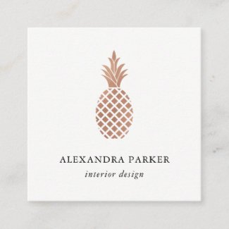 Elegant Faux Rose Gold Pineapple Square Business Card
