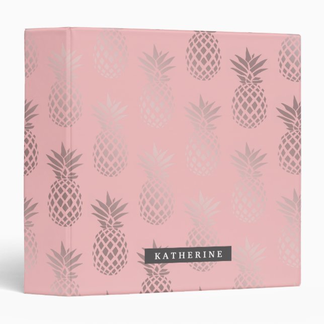 Elegant faux rose gold pink pineapple pattern 3 ring binder (Front/Spine)