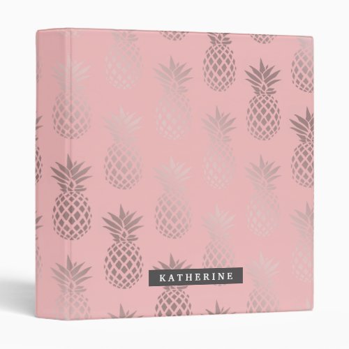 Elegant faux rose gold pink pineapple pattern 3 ring binder