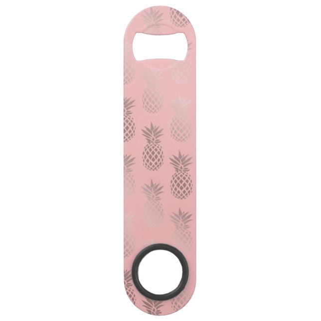 Elegant faux rose gold pink pineapple pattern bar key (Front)