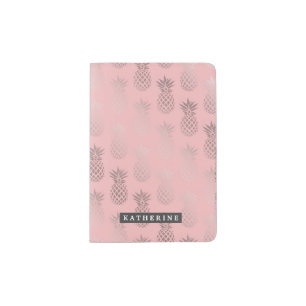 Elegant faux rose gold pink pineapple pattern passport holder