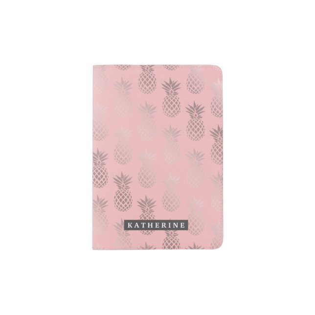 Elegant faux rose gold pink pineapple pattern passport holder (Front)