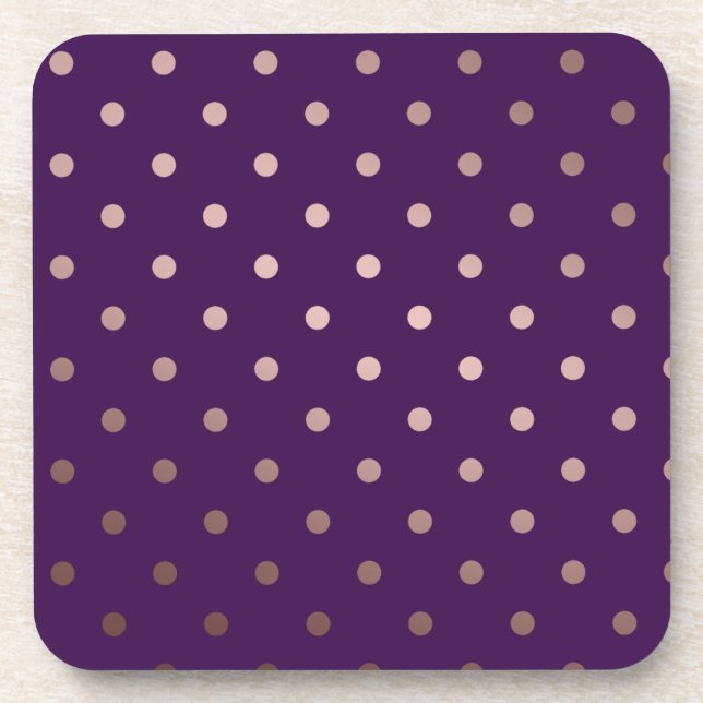 elegant faux rose gold purple polka dots beverage coaster (Front)