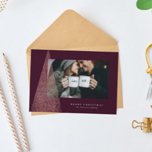 Elegant faux rose gold tree one photo Christmas Holiday Card