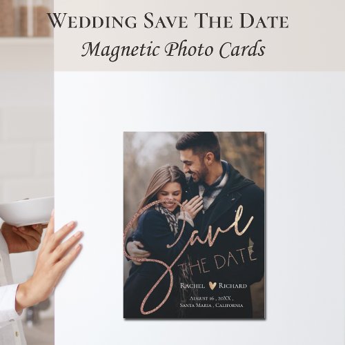 Elegant Faux Rose Gold Wedding Photo Save The Date