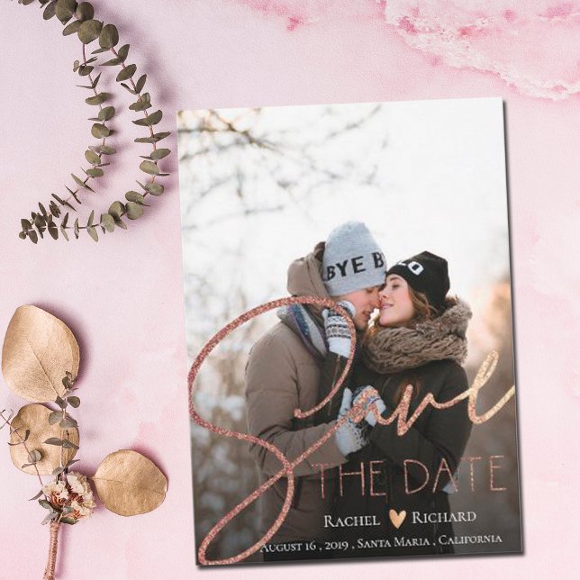 Elegant Faux Rose Gold Wedding Photo Save The Date (Creator Uploaded)