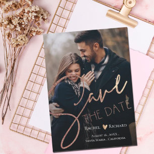 Elegant Faux Rose Gold Wedding Photo Save The Date Announcement