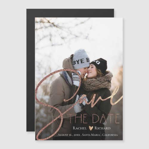 Elegant Faux Rose Gold Wedding Photo Save The Date Magnetic Invitation