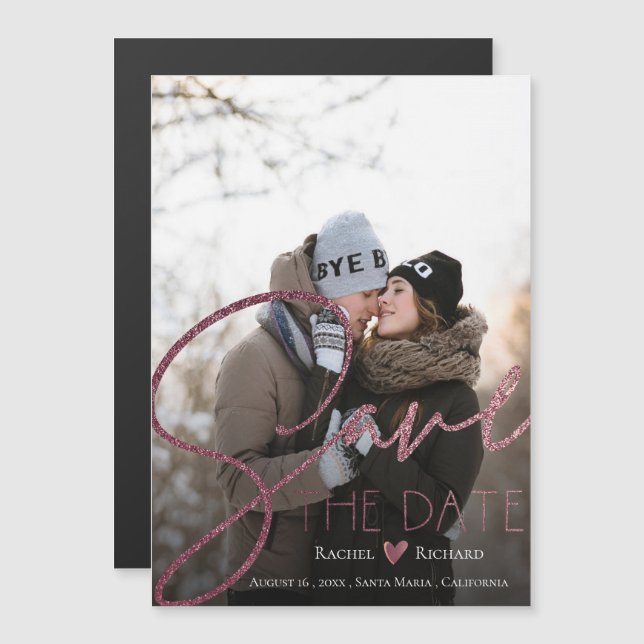 Elegant Faux Rose Gold Wedding Photo Save The Date Magnetic Invitation (Front/Back)