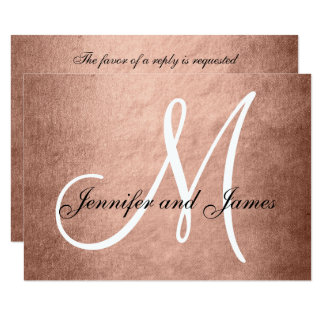 Elegant Faux Rose Gold Wedding RSVP Card Monogram