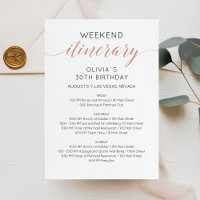 Elegant Faux Rose Gold Weekend Birthday Itinerary 
