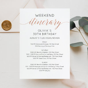 Elegant Faux Rose Gold Weekend Birthday Itinerary  Invitation