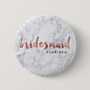 elegant faux rose gold white marble bridesmaid button