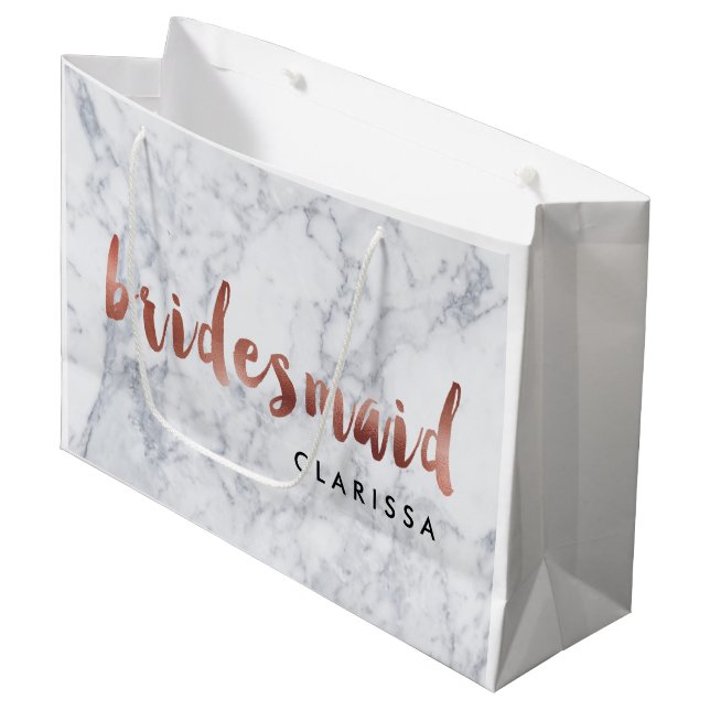 elegant faux rose gold white marble bridesmaid large gift bag (Front Angled)
