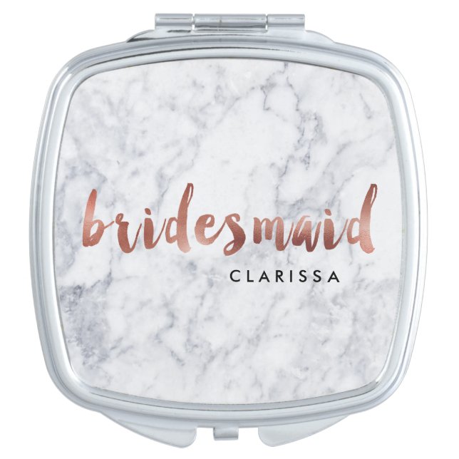 elegant faux rose gold white marble bridesmaid makeup mirror (Front)