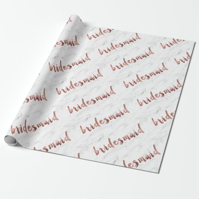 elegant faux rose gold white marble bridesmaid wrapping paper (Unrolled)