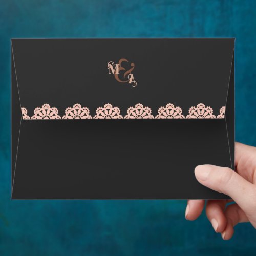 Elegant Faux Rose  Gray Initials Islamic Wedding Envelope