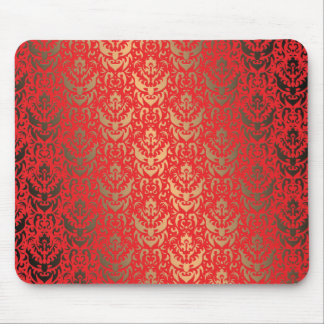 Elegant Faux Shimmer Gold and Red Damask Mouse Pad