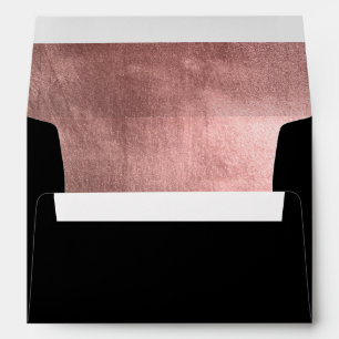 Elegant Faux Shiny Rose Gold Foil Black Envelope