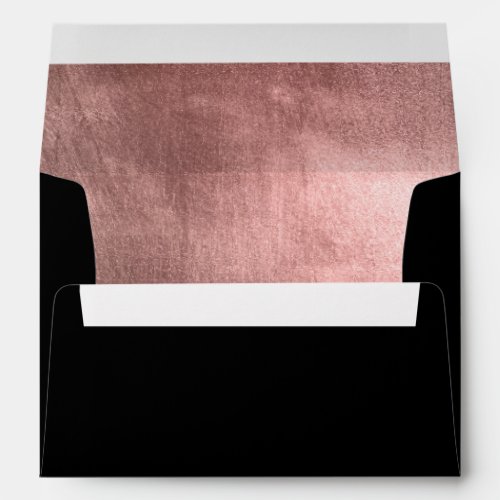 Elegant Faux Shiny Rose Gold Foil Black Envelope