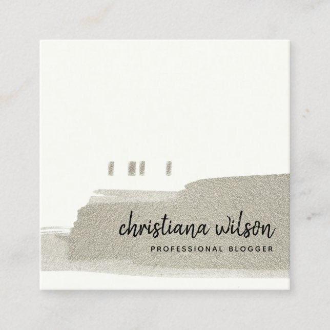 ELEGANT FAUX SILVER BLACK BRUSH STROKE CALLIGRAPHY SQUARE BUSINESS CARD (Front)