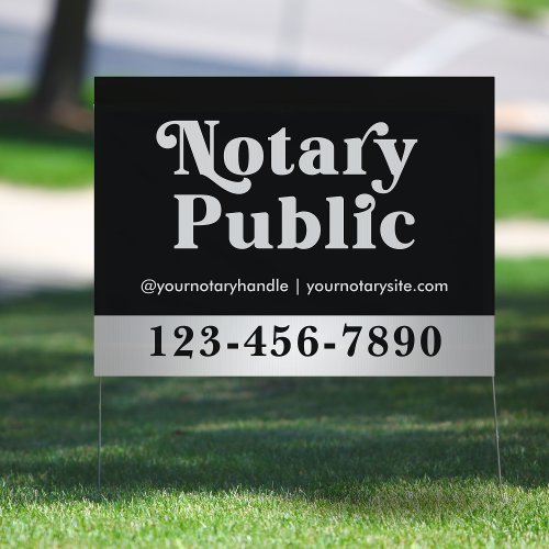 Elegant Faux Silver  Black Mobile Notary Yard Sign