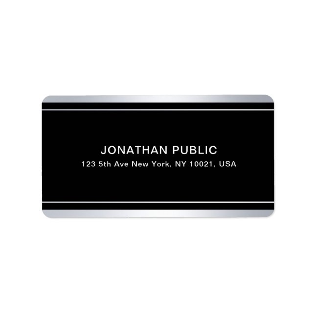 Elegant Faux Silver Black Template Glamor Modern Label (Front)