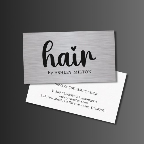 Elegant Faux Silver Bold Black Hair Stylist Business Card