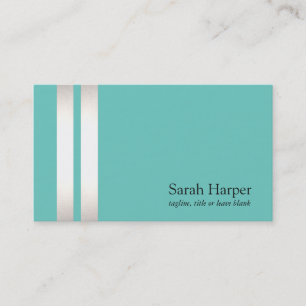 Elegant Faux Silver Foil and Turquoise Striped Business Card