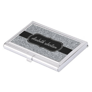Elegant FAUX Silver Glitter Business Card Holder