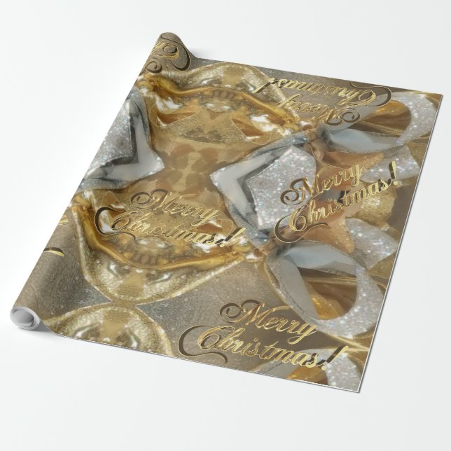 Elegant Faux Silver Gold Script Merry Christmas Wrapping Paper (Unrolled)