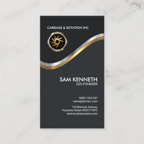 Elegant Faux Silver Gold Waves CEO Founder Business Card