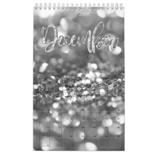 Elegant Faux Silver Gray Script Typography Modern Calendar