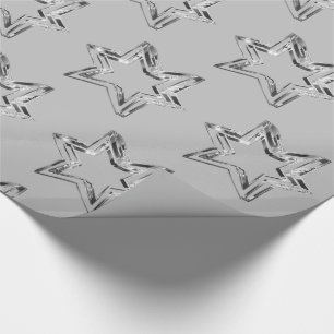 Elegant Faux Silver Gray Stars Pattern Christmas Wrapping Paper