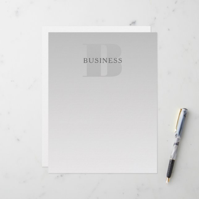 Elegant Faux Silver Grey Gradient Monogram Classic Letterhead (Front/Back In Situ)