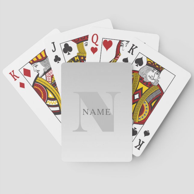 Elegant Faux Silver Grey Gradient Monogram Classic Poker Cards (Back)