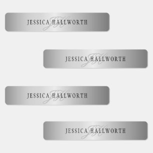 Elegant Faux Silver Grey Look Name & Initials Labels