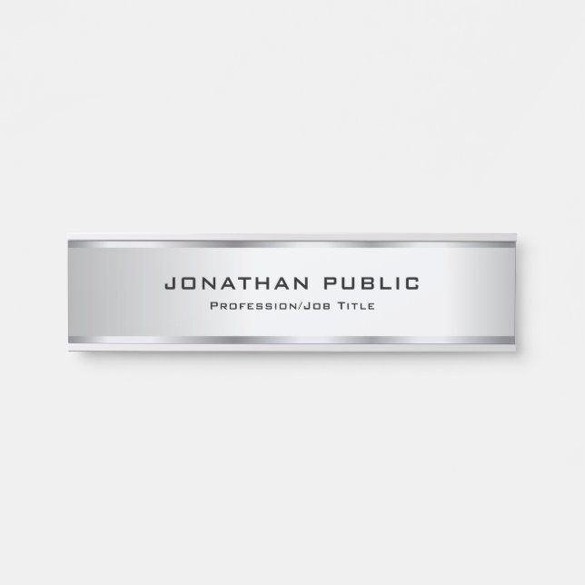 Elegant Faux Silver Metallic Look Template Trendy Door Sign (Front)