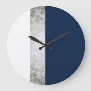 elegant faux silver, navy blue, white stripes large clock
