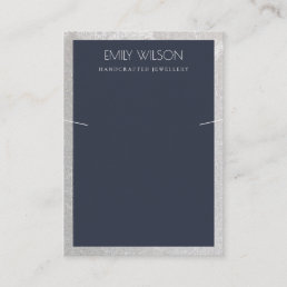 ELEGANT FAUX SILVER NAVY BORDER NECKLACE DISPLAY BUSINESS CARD