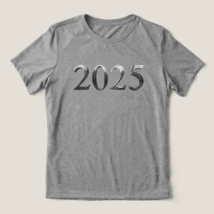 Elegant Faux Silver Numbers Happy New Year 2025 Tri-Blend Shirt