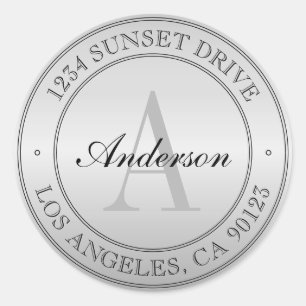 Elegant Faux Silver Ombre Monogram Address Classic Round Sticker