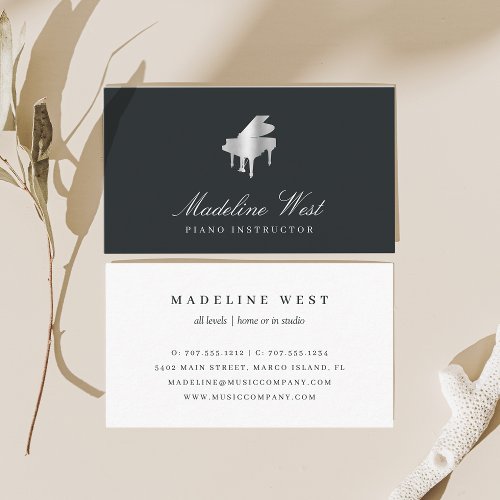 Elegant Faux Silver Piano Teacher or Pianist Business Card