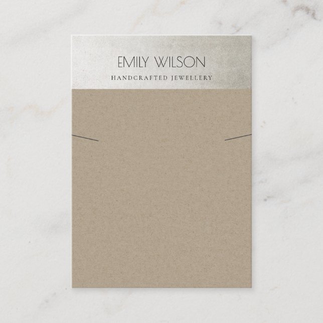 ELEGANT FAUX SILVER RUSTIC KRAFT NECKLACE DISPLAY BUSINESS CARD (Front)