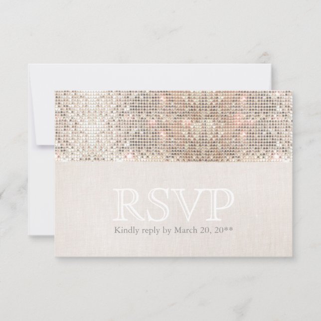 Elegant Faux Silver Sequins Beige Look RSVP Card (Front)